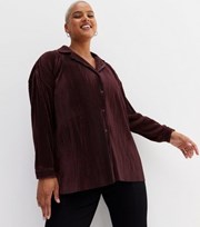 New Look Curves Dark Brown Plisse Oversized Shirt
